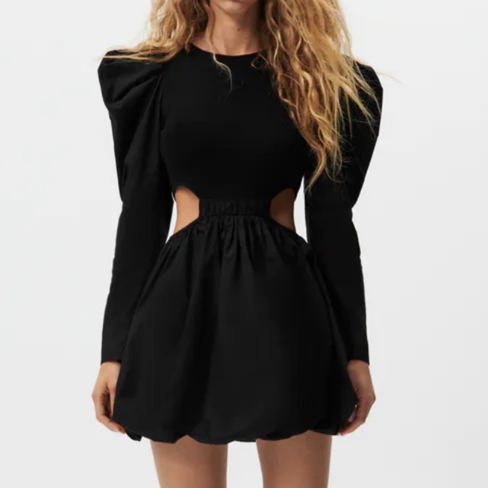 Black Balloon Cutout Zara Dress with Puff Sleeves